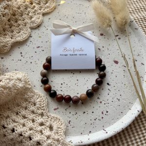 Bracelet boule 8mm bois fossile