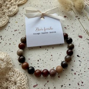 Bracelet boule 8mm bois fossile