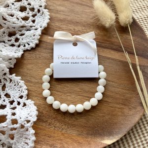 Bracelet boule 8mm pierre de lune beige