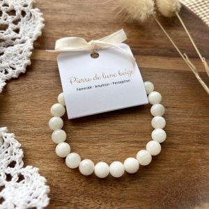 Bracelet boule 8mm pierre de lune beige