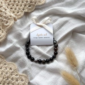 Bracelet boule 8mm agate oeil