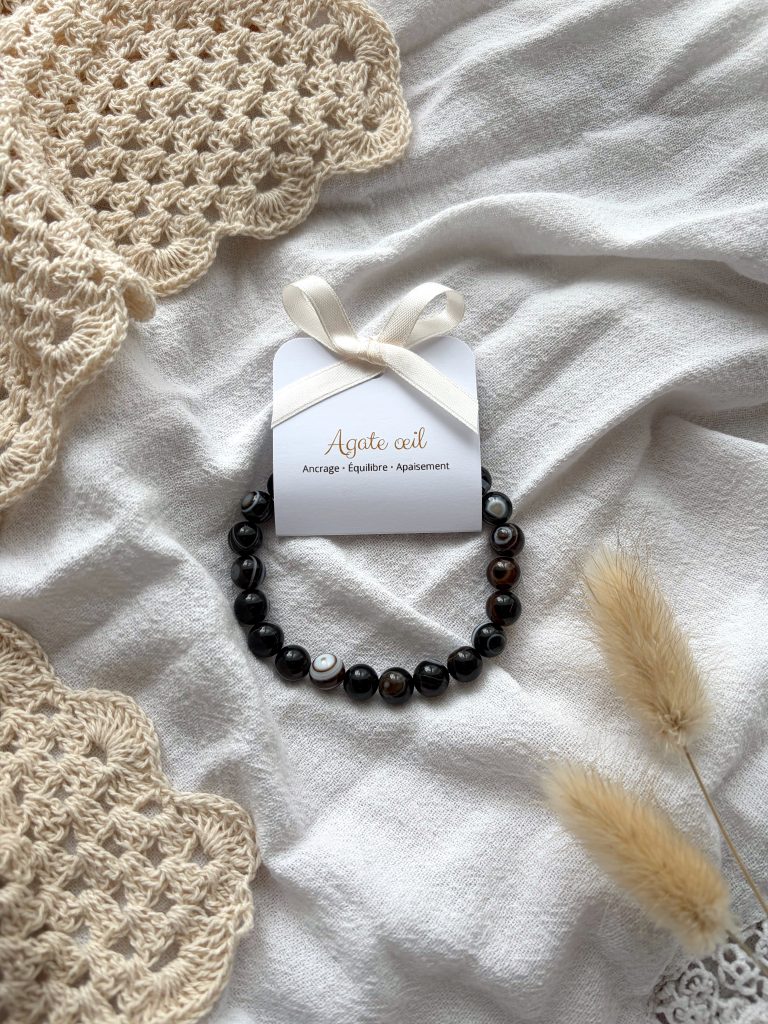 Bracelet boule 8mm agate oeil