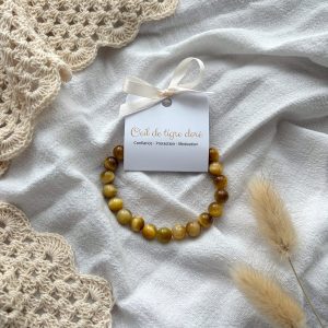 Bracelet boule 8mm oeil de tigre doré